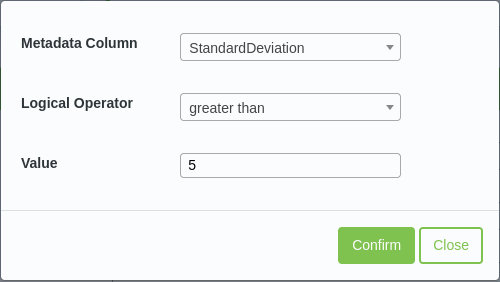 KDCompute - The metadata row filtering |br| with a single filter added